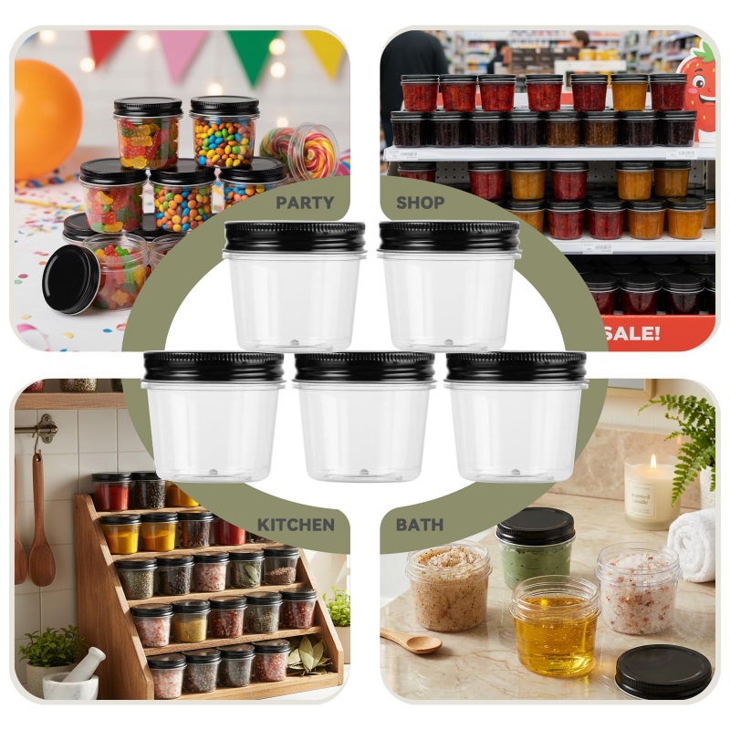 novelinks 4 Ounce Clear Plastic Jars with Black Lids - Refillable Round Clear Containers Jars Storage Containers for Kitchen & Household Storage - BPA Free (40 Pack) - Image 2